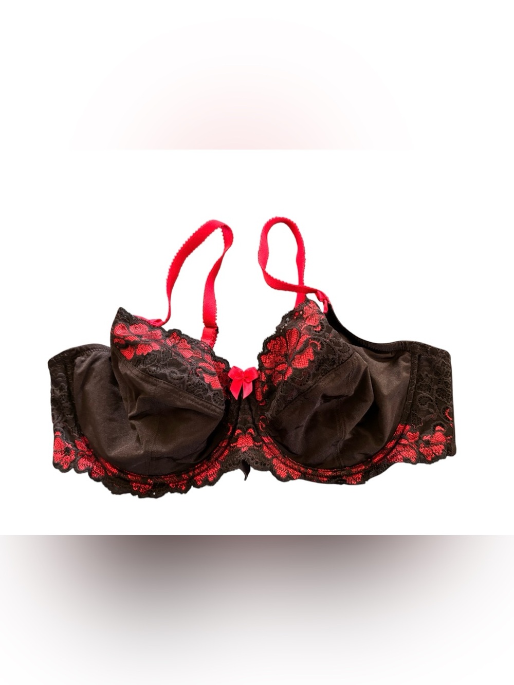 Adore Me Black Red Lacy Sheer Underwire Bra Sz 42C Back Closure Gothic Trashy